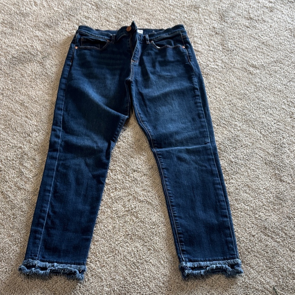 LOFT Dark Blue Cropped Jeans with Frayed Hem